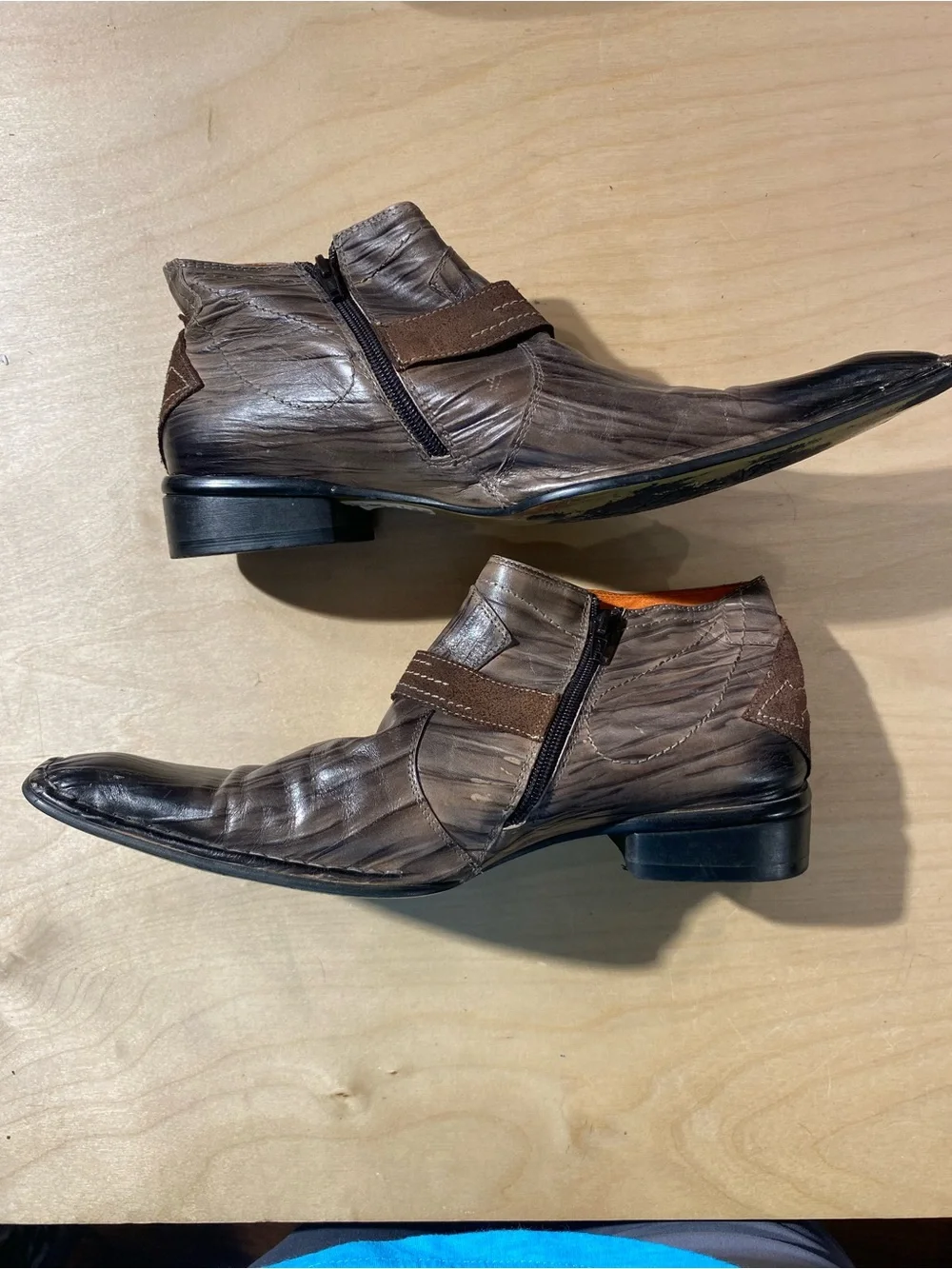Robert Wayne Men's Brown Leather Ankle Boots with Side Zip Holster 10